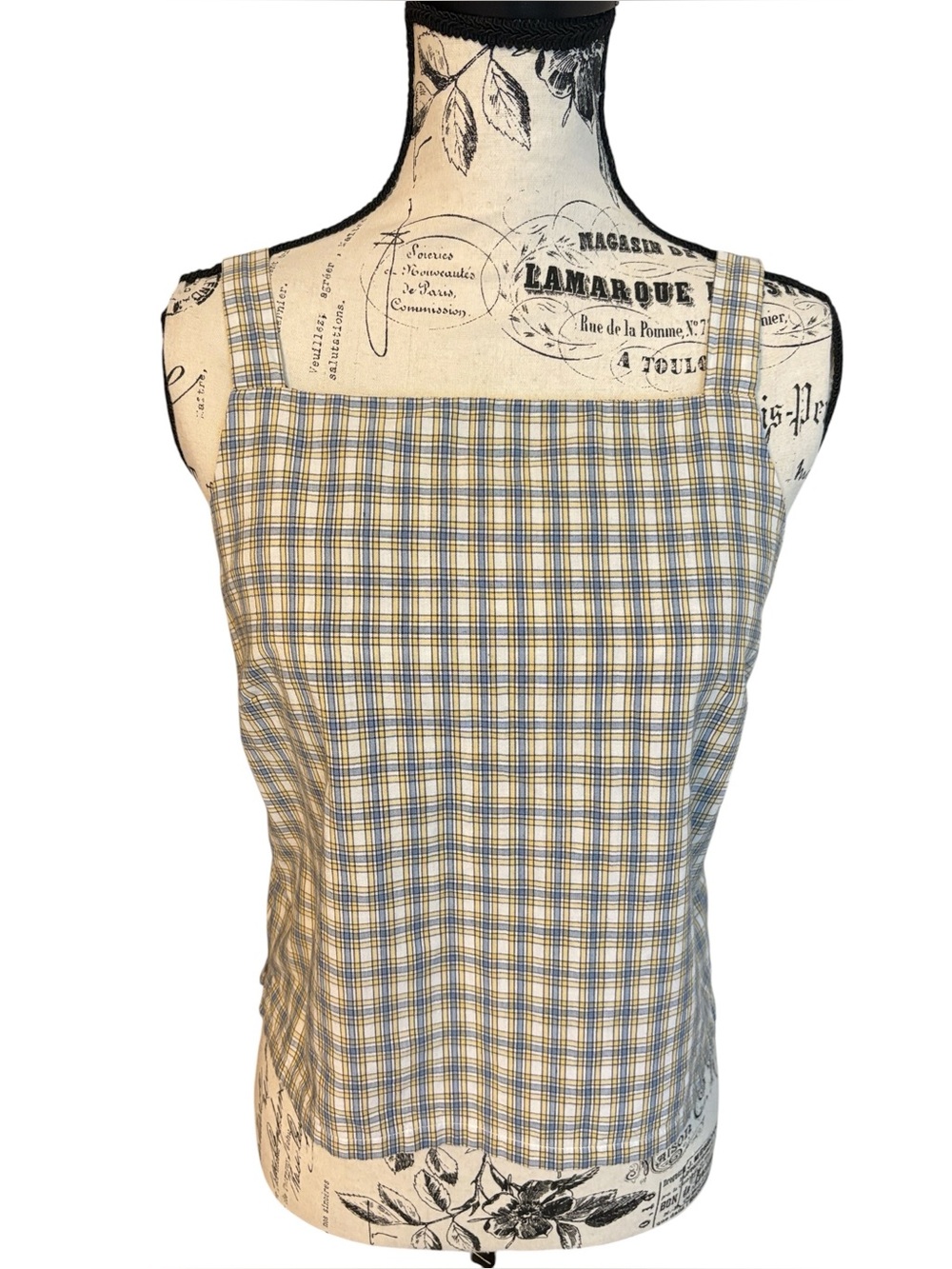 American Eagle Plaid Tank Button Accent Cropped  Blue White and Yellow Size S